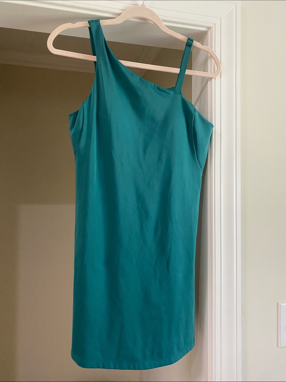 Avia Teal One-Shoulder Soft Athletic Dress w/Biker Shorts & Bra - Sz M (8-10)